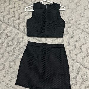 Express Black Textured Cropped Top and Skirt Set